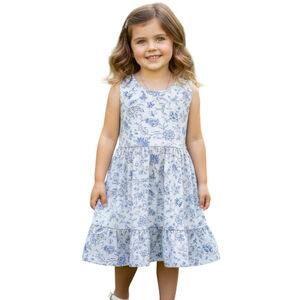 Janie and Jack Blue White Floral Back Cutout Dress Girls 6